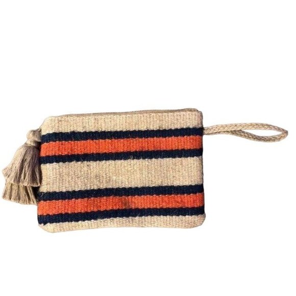 J Jill Wristlet Purse Used Jute Striped Small Casual - Picture 3 of 12